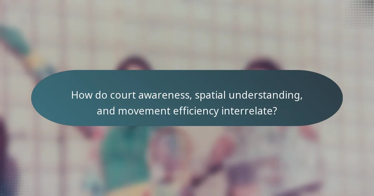 How do court awareness, spatial understanding, and movement efficiency interrelate?
